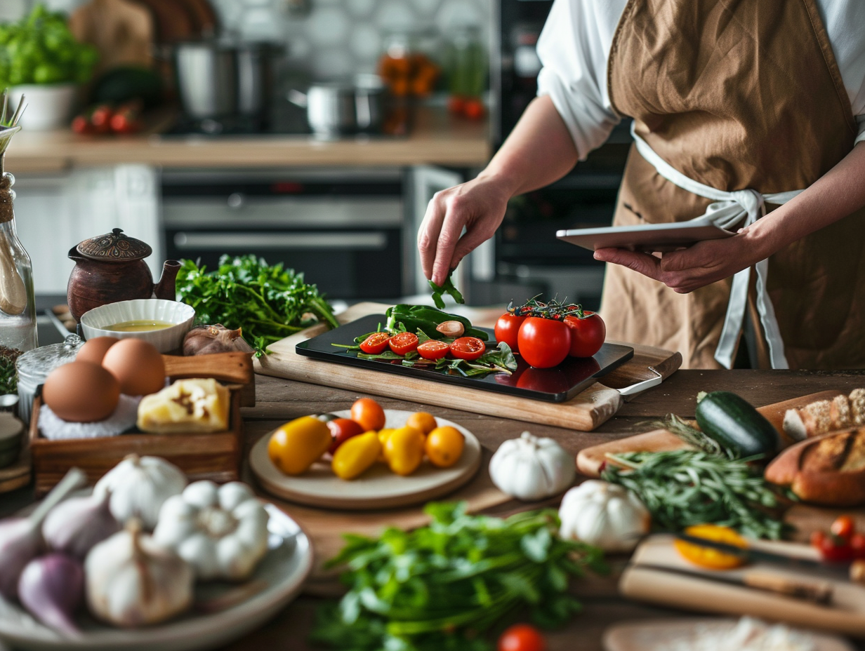 Різноманітні свіжі продукти та збалансовані страви