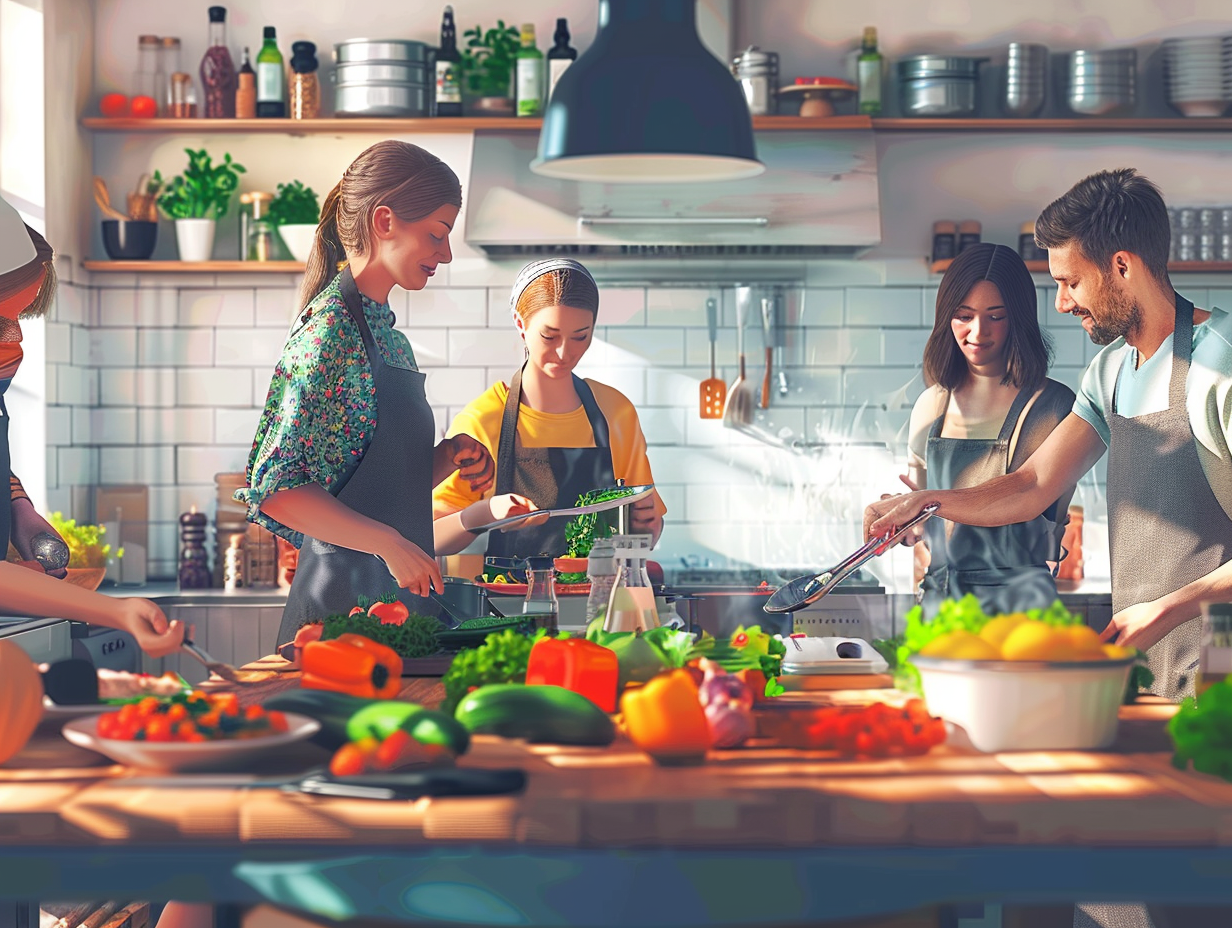 Люди різного віку насолоджуються здоровими стравами в кафе